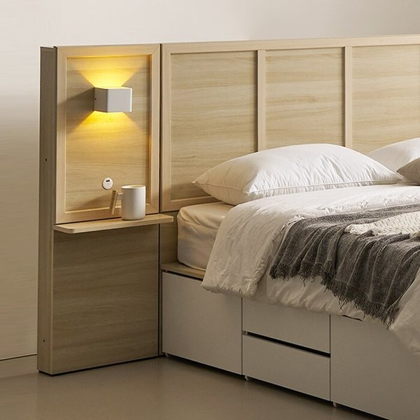 [보루네오]호텔라인 넉넉한 수납 침대 SS (조명협탁1개,매트별도) KC840