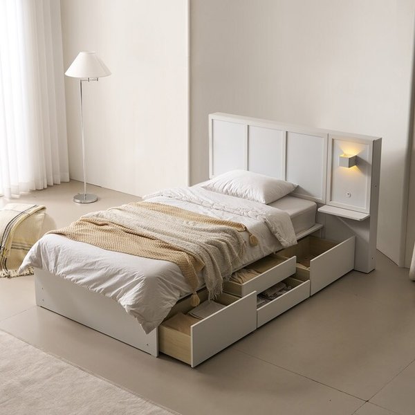 [보루네오]호텔라인 넉넉한 수납 침대 SS (조명협탁1개,매트별도) KC840