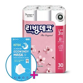 리빙 데코 더 오리지널 벚꽃향 3겹 화장지 30m 30롤 1팩 +윈디 마스크