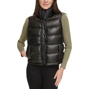 5319871 DKNY Womens Faux Leather Quilted Outerwear Vest