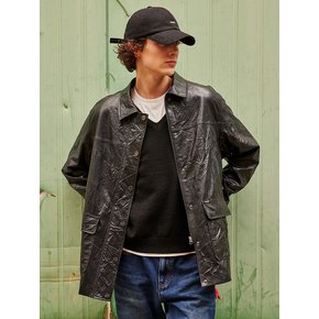 Eco Leather Middle Hip Jacket Black