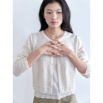 아우로(ouro) FRILL CROCHET LAYERED CARDIGAN [ CREAM ]
