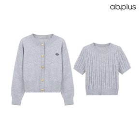 [ab.plus] 꽈배기 반팔 니트 라운드 가디건 세트 (LSA5MY35A)