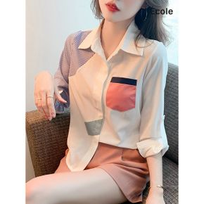 포켓 배색 블라우스 F22WBL007Z_P319547870