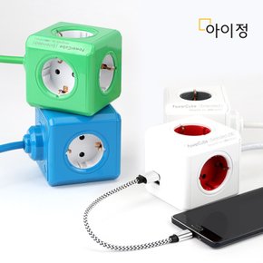 디자인 멀티탭 파워큐브 4구 올컬러 USB 1.5M 그린