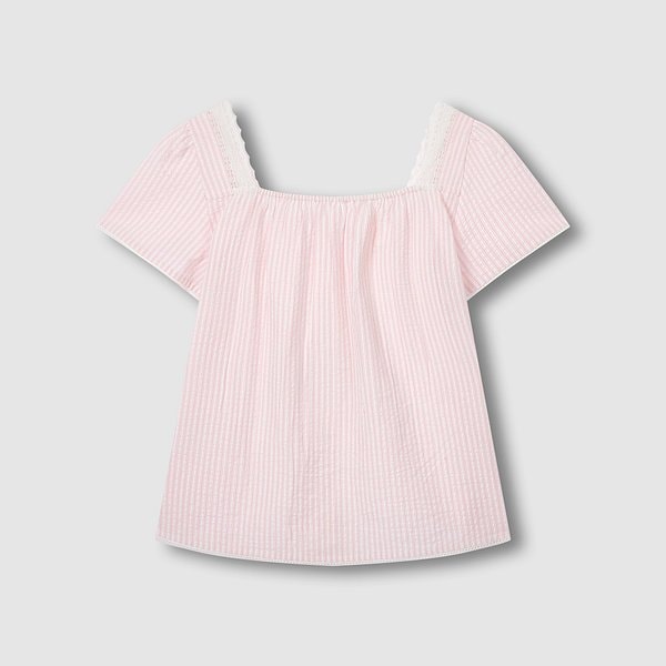 여 시어서커 셔링 반팔 파자마 셔츠 J206201077065