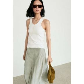 Massimo Dutti 마시모 두띠 면 혼방 라운드 넥 티셔츠 - 상의 흰색 8067582