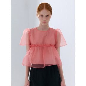 SUMMER ORGANZA SHIRRING BLOUSE CORAL