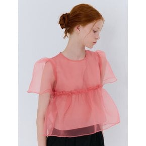 SUMMER ORGANZA SHIRRING BLOUSE CORAL