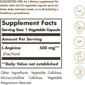 엘아르기닌 L- 아르기닌 500mg 250베지캡슐 Solgar 아르기닌