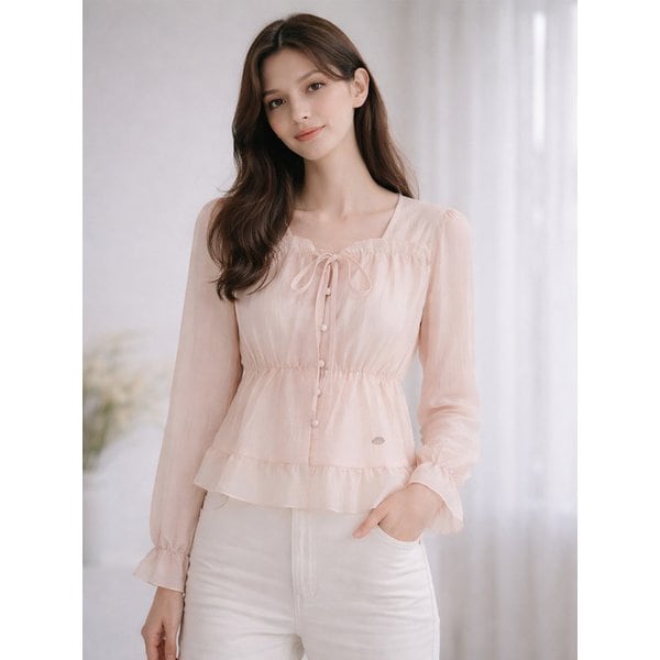 스퀘어넥 콩단추 프릴 블라우스 (VMBAC2417)