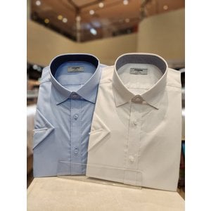 레노마 일반핏) 시원한 여름  구김없는   B/P 트윌스판  흰색/ 블루 반팔셔츠 2종택1 ( RZUSG0003)