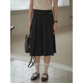 Bizo detail pleats midi skirt_Black