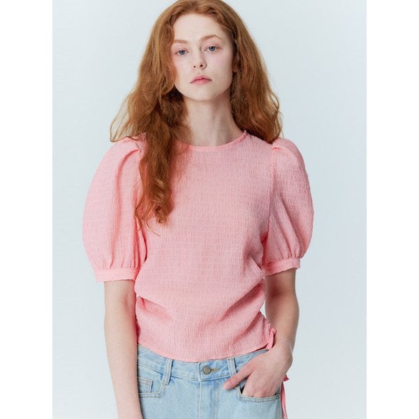 Crinkle string blouse_Coral Pink