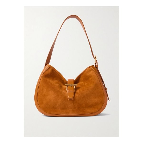 T 바 가죽 트리밍 스웨이드 숄더 백 라이트 브라운 46376663162892222