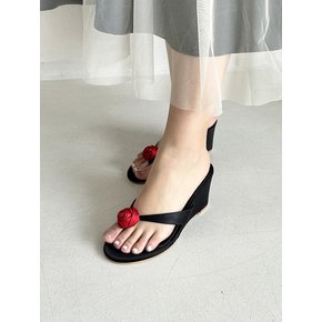 Rose Wedge Mule Black