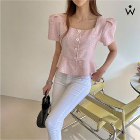 스퀘어넥 핀턱 퍼프 플레어 블라우스  WIAABL081 _P368496965