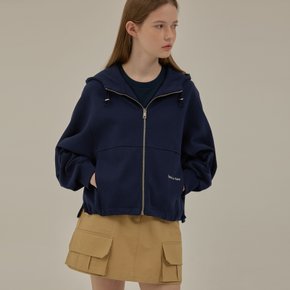 Paris string loose-fit hood zip-up_Navy