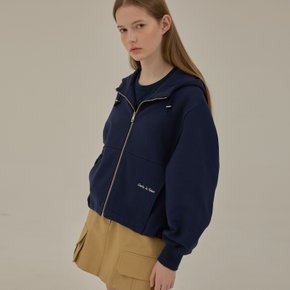 Paris string loose-fit hood zip-up_Navy