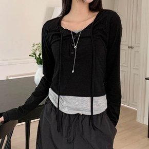 요요미 배색 레이어드 티셔츠_S3819