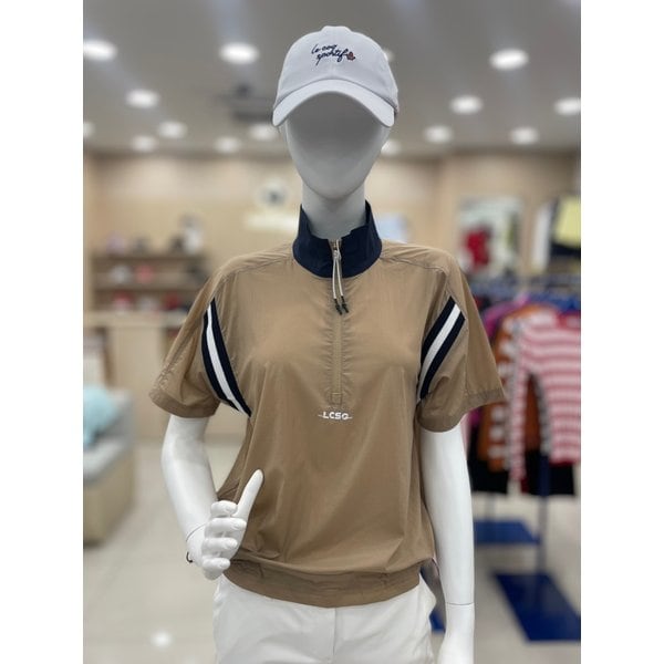 [여주점] 여성 배색 밴드 포인트 우븐 반집업 티셔츠 GQ122LTS35