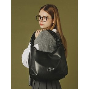 Leather 2way shirring hobo bag _ Black