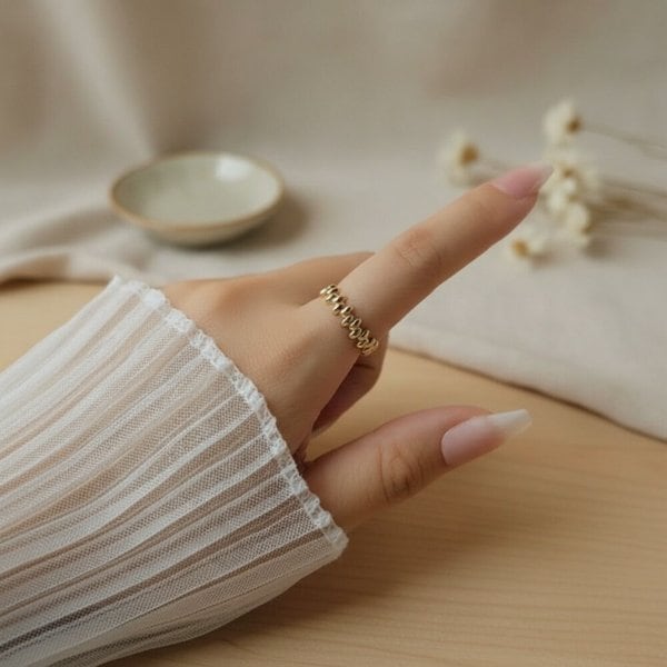 [옷자락] 여성 비즈 오픈 링 레이어드 반지 프리사이즈