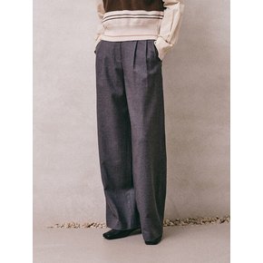 Wool Blend Long Wide Slacks (Dark Grey)