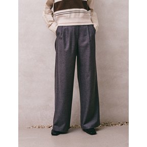 Wool Blend Long Wide Slacks (Dark Grey)