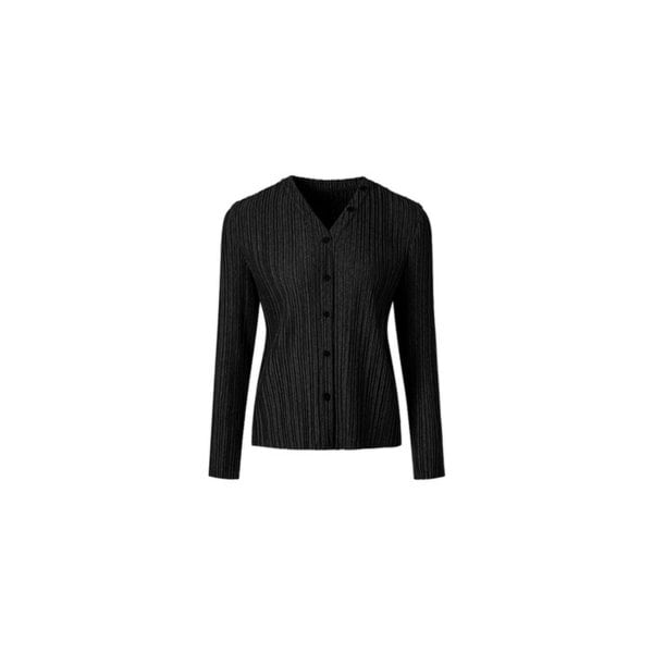 [여성] 브이넥 버튼 포인트 저지 플리츠 가디건 (블랙)
