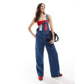 5095134 Tommy Hilfiger retro flag overalls in mid wash