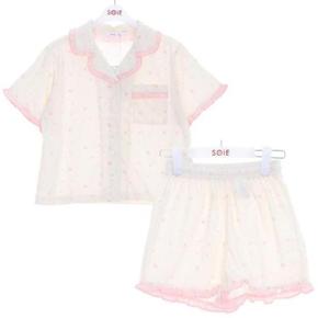 HC22 반팔 피치 프릴 파자마 세트 여아 여름용 아이보리 면 프릴 피치 반팔 (S32955564)
