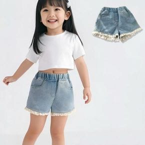 레이스데님 여아동 밴딩반바지 205812