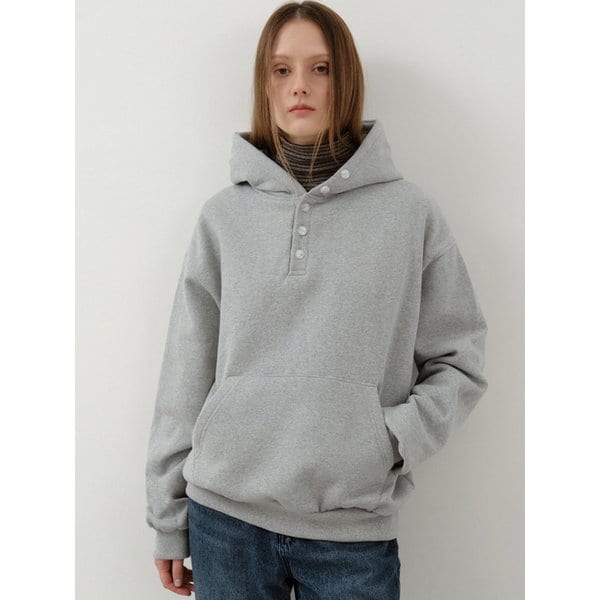 W/Snug Button Henry Neck Hoodie_MELANGE GRAY(W25-TP48)