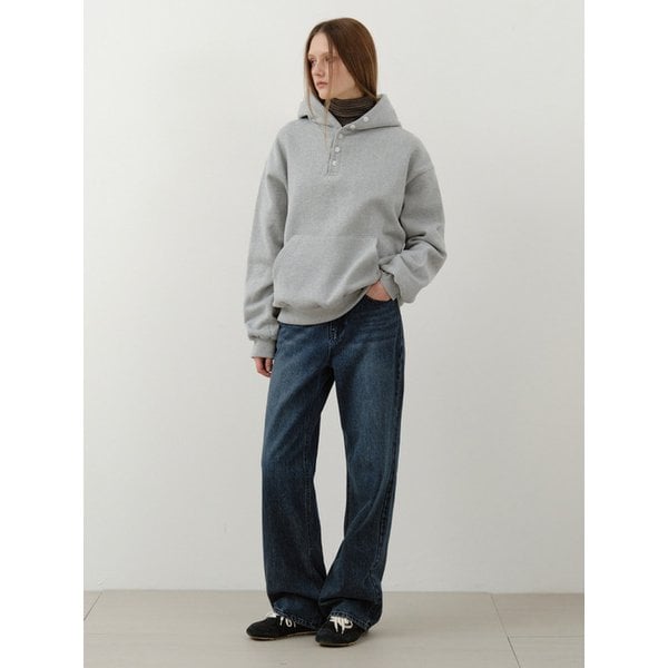 W/Snug Button Henry Neck Hoodie_MELANGE GRAY(W25-TP48)