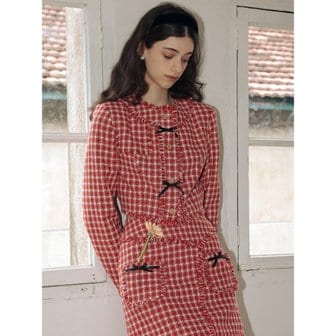 던드롭 [위클리 이재희 착용] DD_Red houndstooth cropped coat