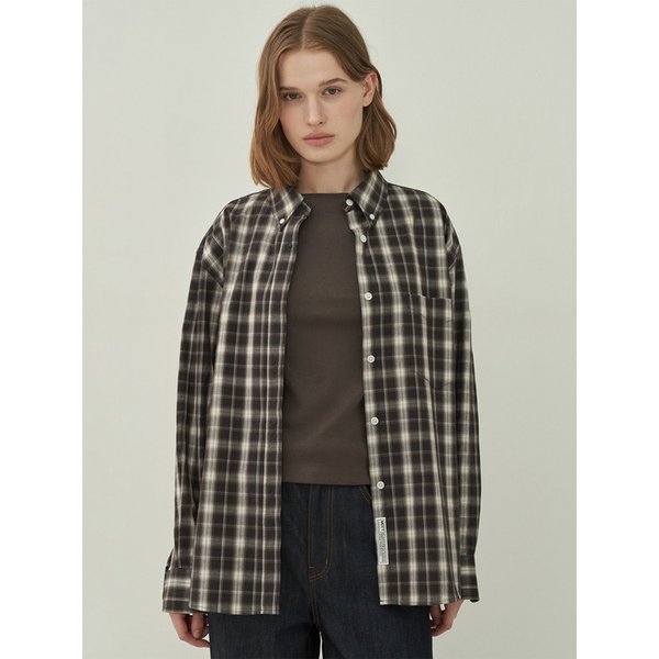 버튼 다운 체크 셔츠-Brown Ivory