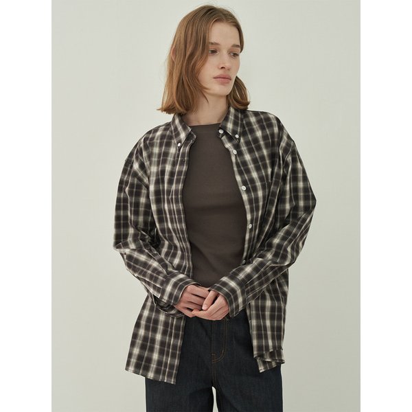 버튼 다운 체크 셔츠-Brown Ivory