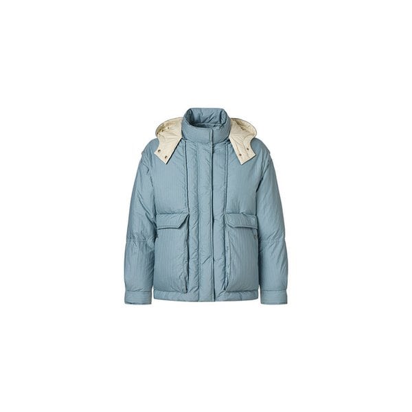 [공용] 퍼프 플리쎄 후드 탈착 구스 다운 점퍼 (블루)