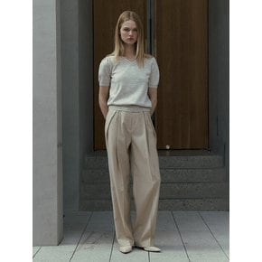 WOOL BLEND SIDE TUCK BELTED PANTS - MILK BEIGE