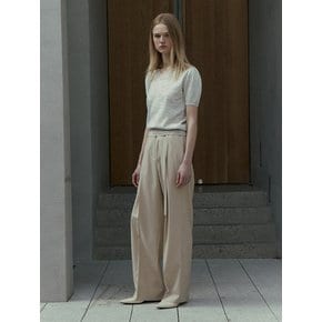 WOOL BLEND SIDE TUCK BELTED PANTS - MILK BEIGE