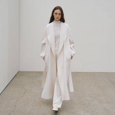 뮤제 [ANGORA 20%] ANNA Angora Shawl Collar Handmade Coat_Ecru Ivory