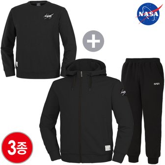 NASA 나사 남녀공용 세미 오버핏 후드집업+면 조거팬츠+맨투맨 3종 상하세트 빅사이즈