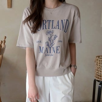 데일리앤 베니든 여성 루즈핏 반팔 레터링 플라워 프린팅 쭈리 봄 여름 5부 맨투맨 티셔츠