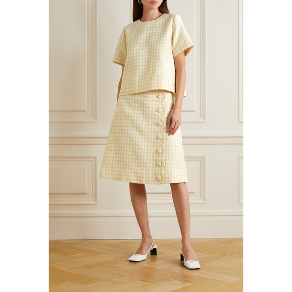 스캘럽 체크 코튼 블렌드 부클레 스커트 45666037504791123