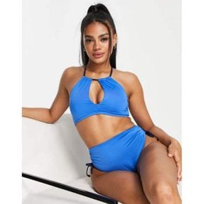 4742412 Nike Swimming high neck bikini top in blue