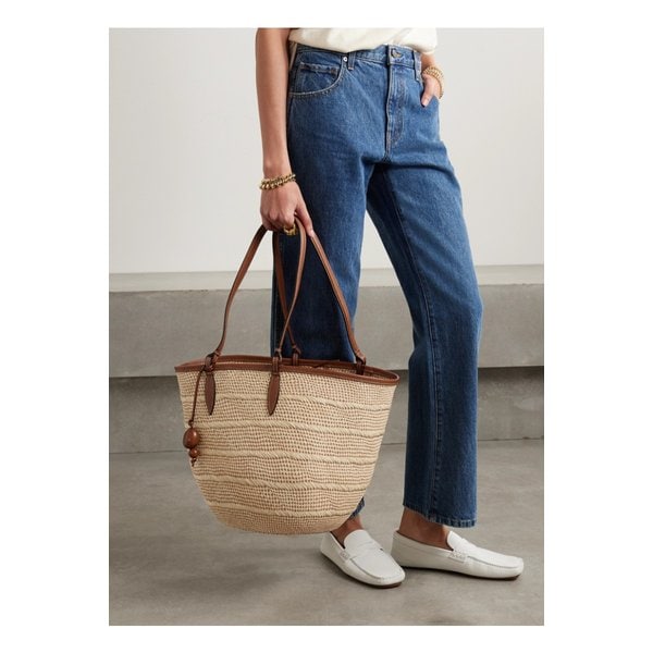 헌팅시즌 바스켓 미디엄 가죽 트리밍 우븐 이라카 토트 탠 브라운 46376663162858182