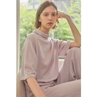 테라누고 merino wool 70% silk 30%  back button knit top - Pale Purple