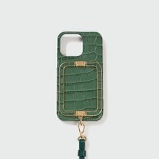 Phone Case with Leather Strap - Croco Green