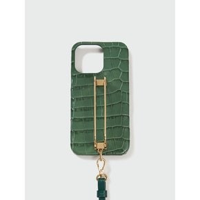 Phone Case with Leather Strap - Croco Green